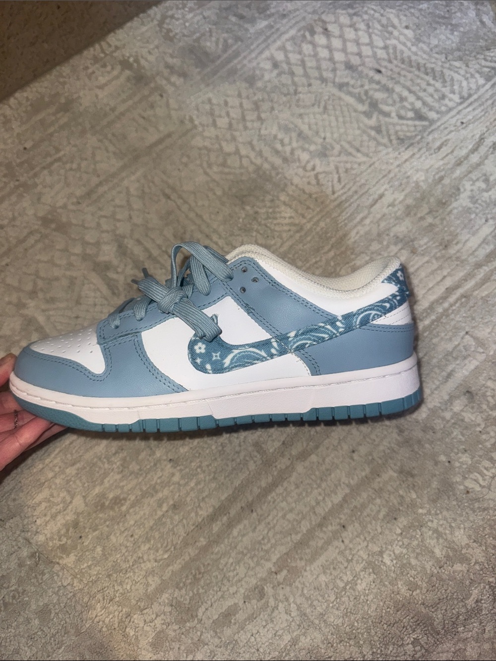 Nike women’s dunk low blue paisley Swoosh